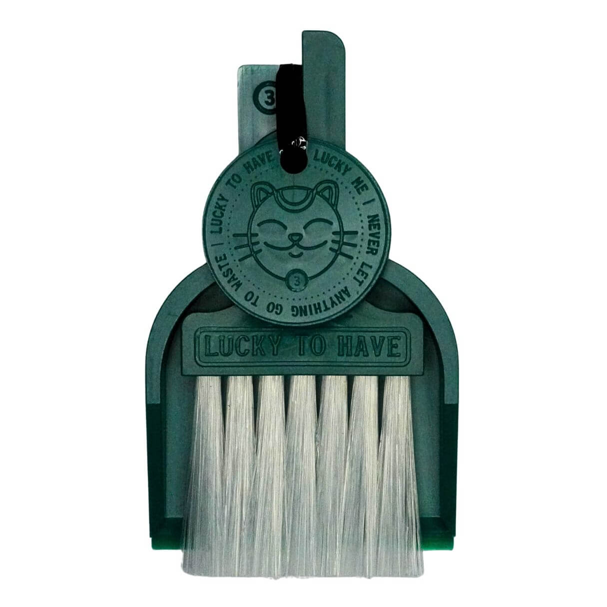 LUCKY TO HAVE® Lucky Moss dustpan and brush set in dark green: Complete kit including broom, shovel, and Lucky Coin on a white background.