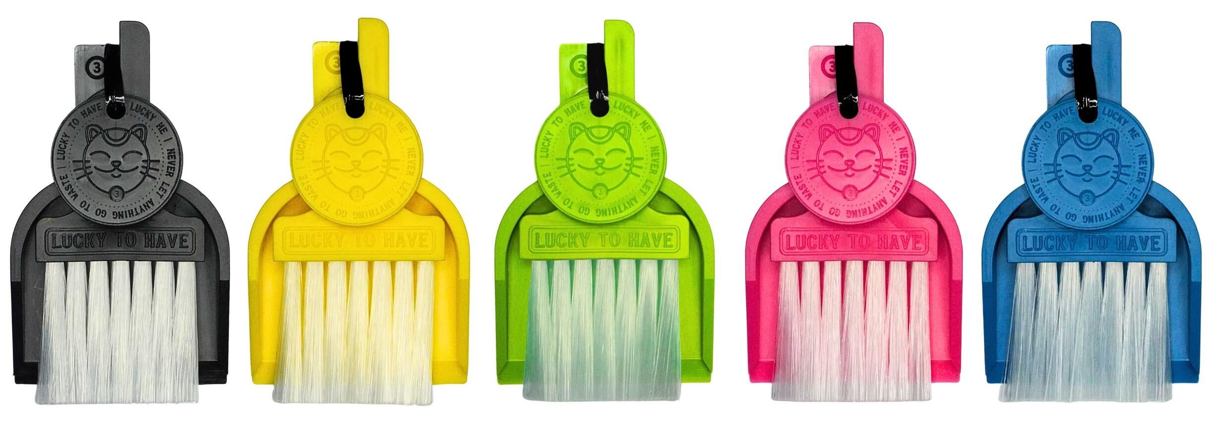 LUCKY TO HAVE® – the smallest broom and dustpan set in bold colors – designed to sweep weed, herbs, powders and fine crumbs with precision while celebrating smart resource care.