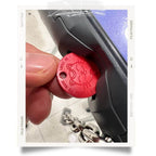 LUCKY TO HAVE® Lucky Coin shown as a shopping cart token, perfectly fitting into the cart slot and doubling as a practical everyday chip alongside the smallest broom and dustpan set.