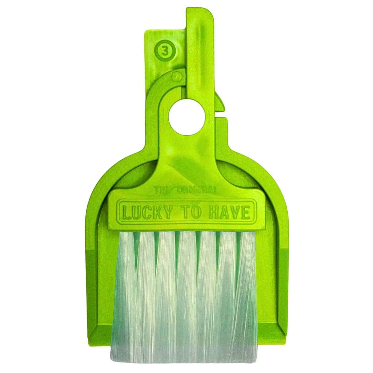 LUCKY TO HAVE® Lucky Sour Pop precision broom and shovel in neon green on a clean white background.