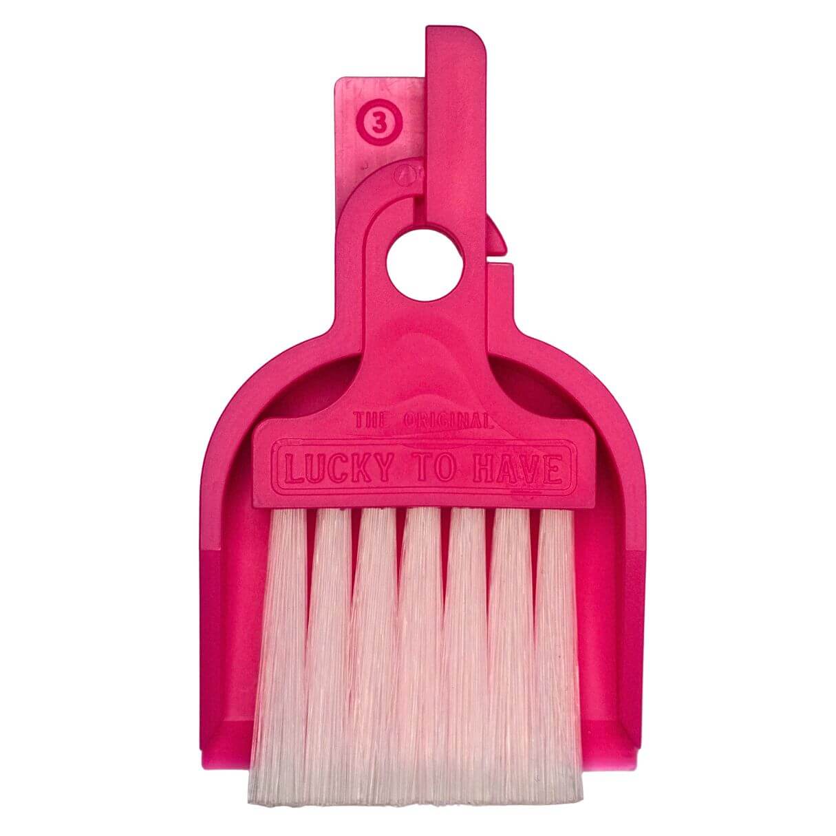 LUCKY TO HAVE® Lucky Babe precision broom and shovel in pink on a clean white background.