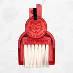 LUCKY TO HAVE® Lucky Bordeaux mini broom and pan set in red, complete kit with broom, dustpan and Lucky Coin, shown on the signature brand background.