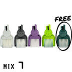 LUCKY TO HAVE® Mix 7: five mini broom sets in assorted colours for powders, herbs and fine crumbs, with the free fifth set circled.