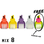 LUCKY TO HAVE® Mix 8: five mini broom sets in assorted colours for powders, herbs and fine crumbs, with the free fifth set circled.